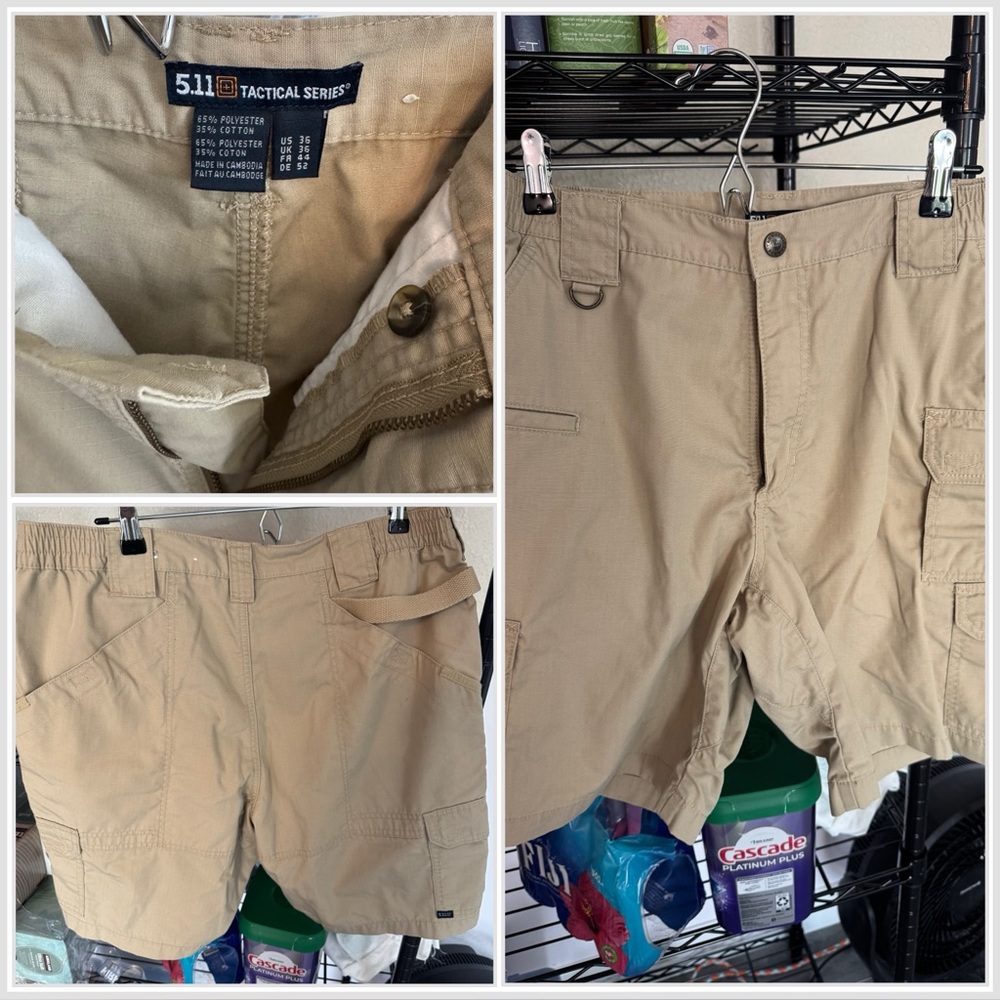 2 Pairs of 5.11 Tactical Men's Khaki Cargo Shorts - Size 36